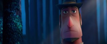 Movie still from “Missing Link” (2019), directed by Chris Butler – A cartoon character's face; Close Up shot, Low angle