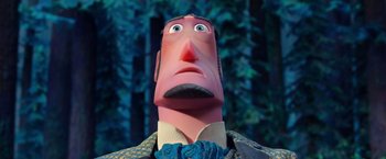 Movie still from “Missing Link” (2019), directed by Chris Butler – The face of a toy man; Close Up shot, Low angle