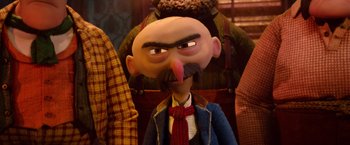 Movie still from “Missing Link” (2019), directed by Chris Butler – A character's face in a cartoon; Close Up shot, Low angle