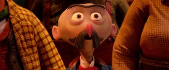 Movie still from “Missing Link” (2019), directed by Chris Butler – The head of a cartoon character; Close Up shot, Low angle