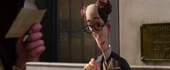 Movie still from “Missing Link” (2019), directed by Chris Butler – The head of a cartoon character; Close Up shot, Low angle