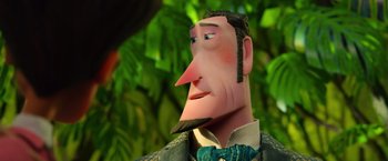 Movie still from “Missing Link” (2019), directed by Chris Butler – A cartoon character's face; Close Up shot, Over the shoulder angle