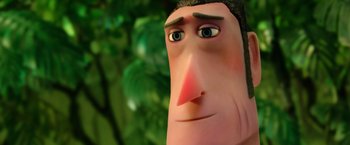 Movie still from “Missing Link” (2019), directed by Chris Butler – The face of a toy man; Extreme Close Up shot, Over the shoulder angle