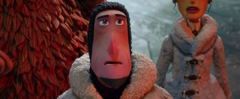 Movie still from “Missing Link” (2019), directed by Chris Butler – A character's face in a movie scene; Close Up shot, Low angle