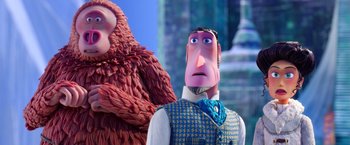 Movie still from “Missing Link” (2019), directed by Chris Butler – A man and a woman are standing next to each other; Close Up shot, Over the shoulder angle