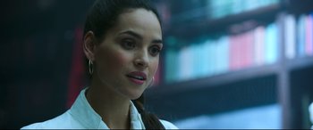 Movie still from “Morbius” (2022), directed by Daniel Espinosa – A person wearing a white shirt; Close Up shot, Over the shoulder angle