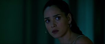 Movie still from “Morbius” (2022), directed by Daniel Espinosa – A person wearing a white shirt; Close Up shot, Low angle