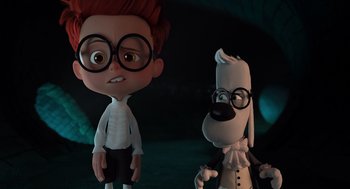 Movie still from “Mr. Peabody & Sherman” (2014), directed by Rob Minkoff – A couple of cartoon characters standing next to each other; Medium shot, Over the shoulder angle