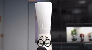 Movie still from “Mr. Peabody & Sherman” (2014), directed by Rob Minkoff – The head of a chef's hat; Close Up shot, High angle