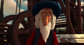 Movie still from “Mr. Peabody & Sherman” (2014), directed by Rob Minkoff – An animated character is wearing a hat and a red shirt; Close Up shot, Low angle