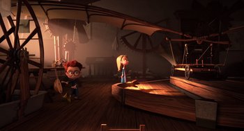 Movie still from “Mr. Peabody & Sherman” (2014), directed by Rob Minkoff – A scene from the animated movie up; Wide shot, High angle