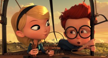 Movie still from “Mr. Peabody & Sherman” (2014), directed by Rob Minkoff – A couple of people that are sitting next to each other; Medium shot, Over the shoulder angle