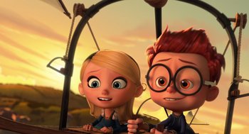 Movie still from “Mr. Peabody & Sherman” (2014), directed by Rob Minkoff – A couple of people that are sitting next to each other; Medium shot, Over the shoulder angle