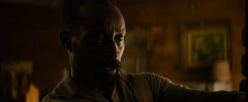Movie still from “Mudbound” (2017), directed by Dee Rees – A person with a beard and a mustache; Close Up shot, Low angle