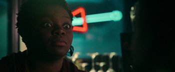 Movie still from “No One Gets Out Alive” (2021), directed by Santiago Menghini – Close Up shot, Over the shoulder angle