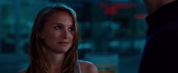Movie still from “No Strings Attached” (2011), directed by Ivan Reitman – A person with long brown hair; Close Up shot, Over the shoulder angle