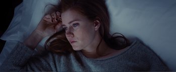 Movie still from “Nocturnal Animals” (2016), directed by Tom Ford – A woman laying in a bed with her head resting on her hand; Close Up shot, Overhead angle