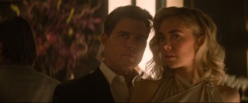 Movie still from “Mission: Impossible - Fallout” (2018), directed by Christopher McQuarrie – A man and a woman standing next to each other; Close Up shot, Low angle