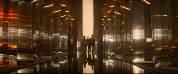 Movie still from “Mission: Impossible - Fallout” (2018), directed by Christopher McQuarrie – Two people are standing in the middle of a room; Extreme Wide shot, Low angle