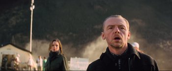 Movie still from “Mission: Impossible - Fallout” (2018), directed by Christopher McQuarrie – A man and a woman standing next to each other; Close Up shot, Low angle