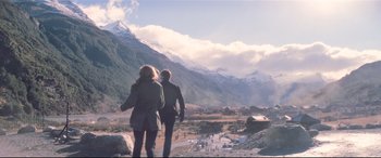 Movie still from “Mission: Impossible - Fallout” (2018), directed by Christopher McQuarrie – A man and a woman are looking at the mountains; Wide shot, Over the shoulder angle