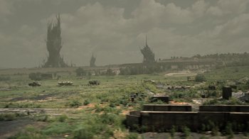 Movie still from “Oats Studios” (2017), directed by Neill Blomkamp – An image of an alien landscape in the middle of nowhere; Extreme Wide shot, High angle