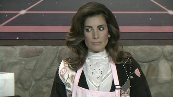 Movie still from “Oats Studios” (2017), directed by Neill Blomkamp – A wax figure of a woman dressed as a waitress; Close Up shot, High angle
