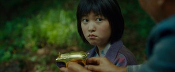Movie still from “Okja” (2017), directed by Bong Joon Ho – A young girl holding a frog in her hands; Close Up shot, Over the shoulder angle