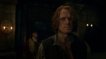 Movie still from “Outlander” (2014), created by Ronald D. Moore – Close Up shot, Over the shoulder angle