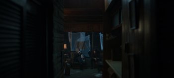 Movie still from “Ozark” (2017), created by Bill Dubuque – Two people sitting in a living room next to each other; Wide shot, High angle