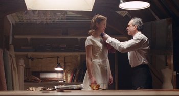 Movie still from “Phantom Thread” (2017), directed by Paul Thomas Anderson – Medium shot, Low angle
