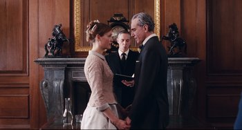 Movie still from “Phantom Thread” (2017), directed by Paul Thomas Anderson – Medium shot, Low angle
