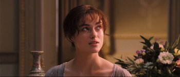 Movie still from “Pride & Prejudice” (2005), directed by Joe Wright – A person wearing a dress; Close Up shot, Over the shoulder angle