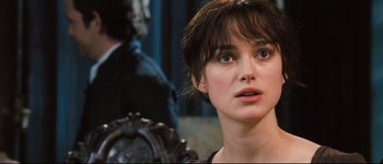 Movie still from “Pride & Prejudice” (2005), directed by Joe Wright – A person looking at the camera; Close Up shot, Over the shoulder angle