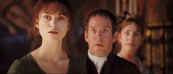 Movie still from “Pride & Prejudice” (2005), directed by Joe Wright – A man and a woman standing next to each other; Close Up shot, Over the shoulder angle