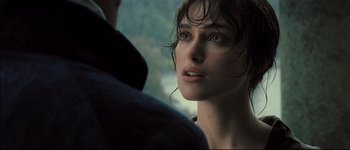 Movie still from “Pride & Prejudice” (2005), directed by Joe Wright – A person with wet hair; Close Up shot, Over the shoulder angle