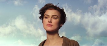 Movie still from “Pride & Prejudice” (2005), directed by Joe Wright – A person with short brown hair; Close Up shot, Low angle