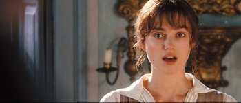 Movie still from “Pride & Prejudice” (2005), directed by Joe Wright – A person wearing a dress shirt; Close Up shot, Over the shoulder angle
