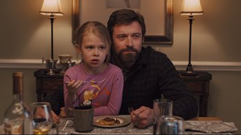 Movie still from “Prisoners” (2013), directed by Denis Villeneuve – A man and a little girl sitting at a dinner table; Medium shot, Over the shoulder angle