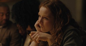 Movie still from “Private Life” (2018), directed by Tamara Jenkins – A woman sitting in front of another woman holding her hand to her face; Close Up shot, Over the shoulder angle