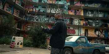 Movie still from “Project Power” (2020), directed by Henry Joost – Wide shot, Low angle