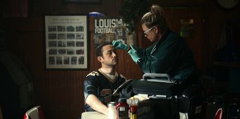 Movie still from “Project Power” (2020), directed by Henry Joost – Medium shot, Over the shoulder angle