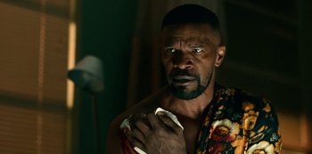 Movie still from “Project Power” (2020), directed by Henry Joost – Close Up shot, Over the shoulder angle