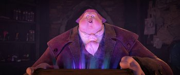 Movie still from “Puss in Boots: The Last Wish” (2022), directed by Januel Mercado – A character from the movie hotel transylvania; Medium shot, Low angle