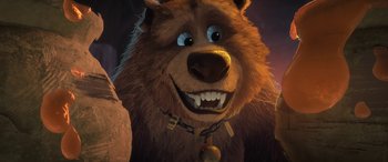 Movie still from “Puss in Boots: The Last Wish” (2022), directed by Januel Mercado – A stuffed bear's face; Close Up shot, Low angle