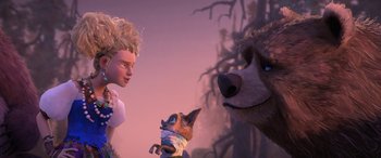 Movie still from “Puss in Boots: The Last Wish” (2022), directed by Januel Mercado – A scene from the animated movie ice age; Close Up shot, Over the shoulder angle