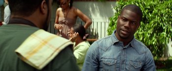 Movie still from “Ride Along” (2014), directed by Tim Story – A group of people sitting around a table; Close Up shot, Over the shoulder angle