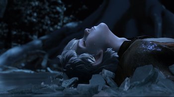 Movie still from “Rise of the Guardians” (2012), directed by Peter Ramsey – A boy laying on the ground with his head in the air; Close Up shot, High angle