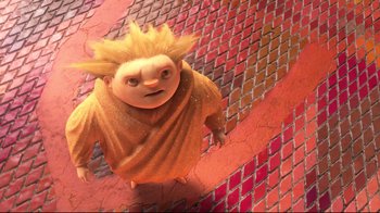 Movie still from “Rise of the Guardians” (2012), directed by Peter Ramsey – An image of an animated character from the movie the croods; Medium shot, High angle