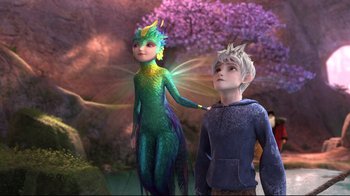 Movie still from “Rise of the Guardians” (2012), directed by Peter Ramsey – A boy and a girl are standing next to each other; Medium shot, Over the shoulder angle